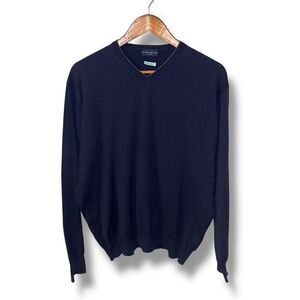 Navy Peter Millar Excursionist Flex Merino Wool V-Neck Sweater M